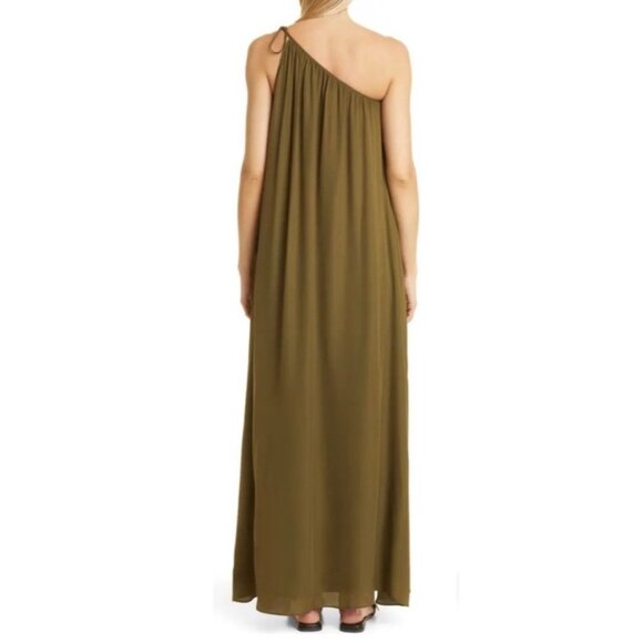 TWP Dinner At Mackizi Silk Chiffon Dress Olive Green One Shoulder Size M - Picture 7 of 7